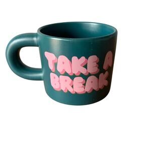 Thyme & Table Coffee Mug TAKE A BREAK 11oz Retro Style Green Pink